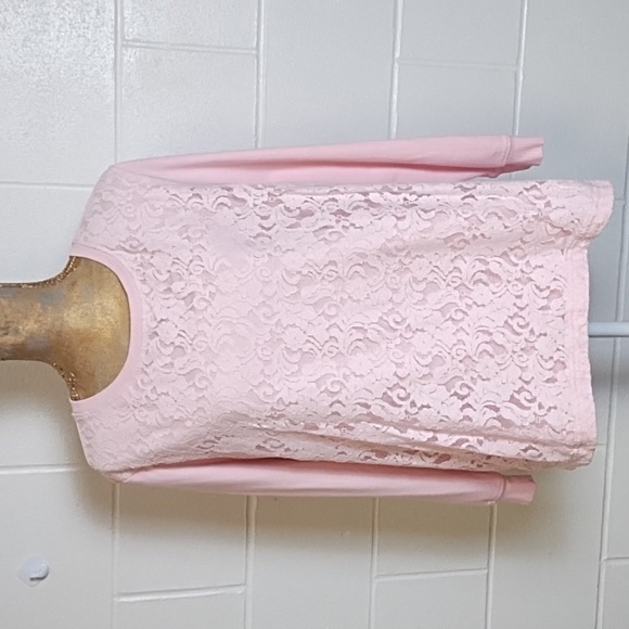 French Terry Lace Overlay Sweatshirt Open Bottom Side Slits - Picture 1 of 9